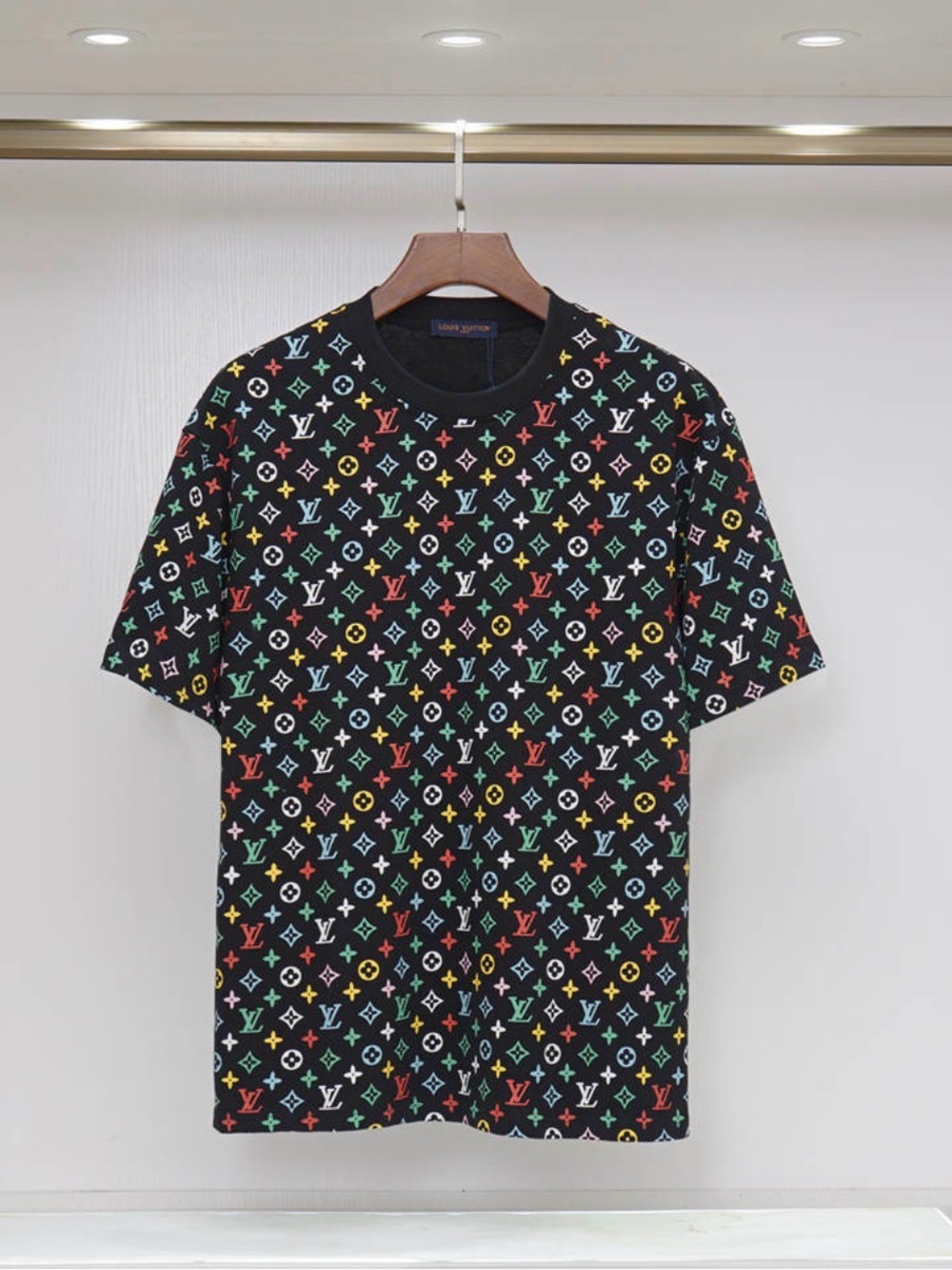 Louis Vuitton Black Short-Sleeve T-Shirt with Multicolor Monogram